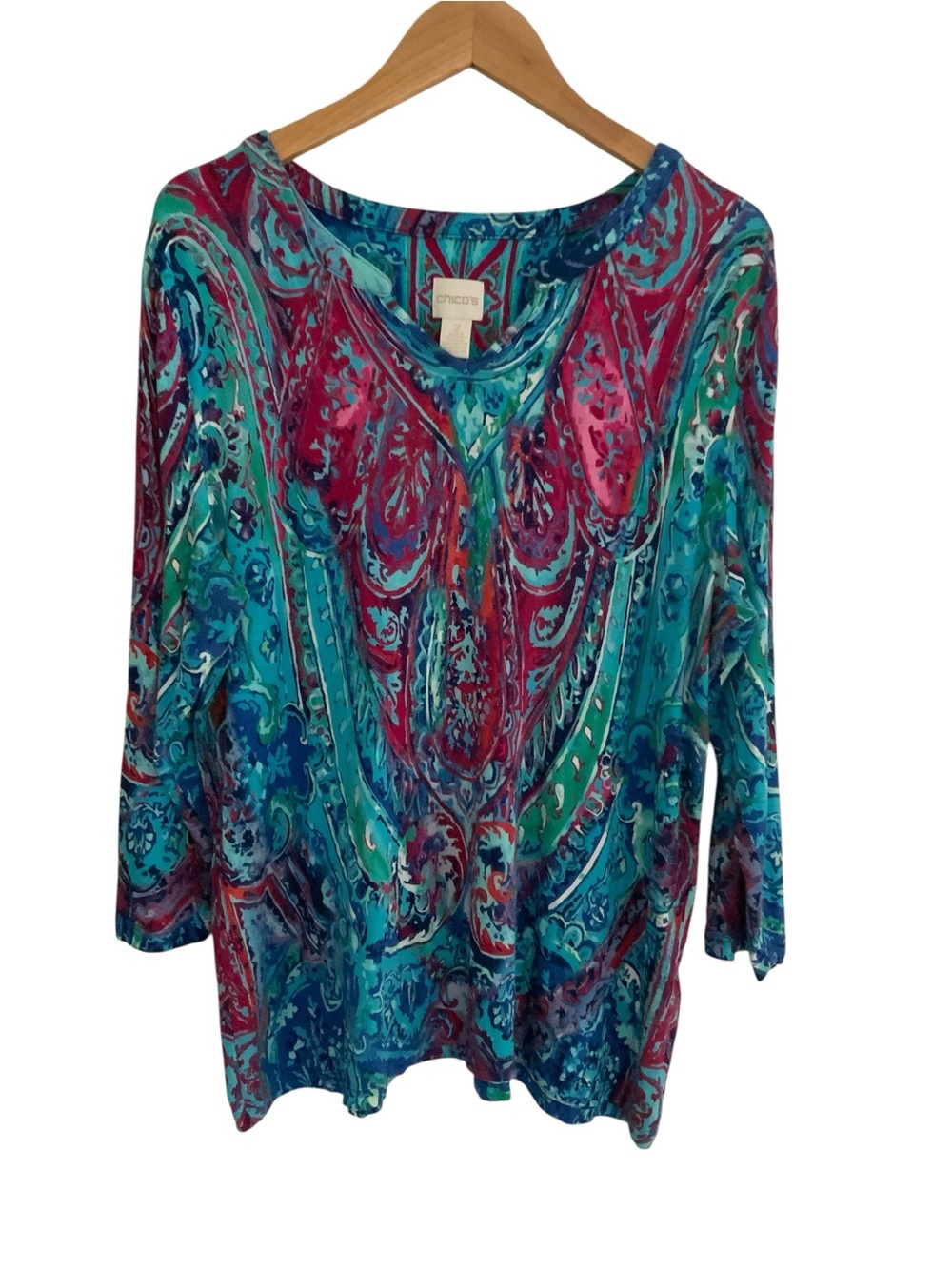 Vintage Chico's  Multicolor Paisley Long Sleeve Scoop Neck Top 2/Large